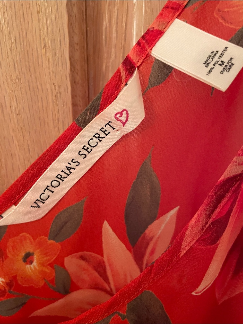 Victoria's Secret Sheer Red Floral Slip Dress with Green Leaf Accents - Picture 6 of 11
